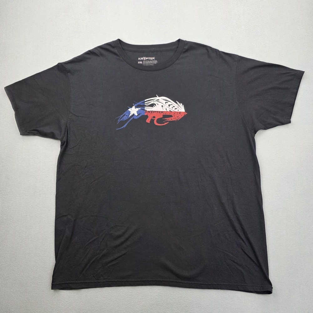 Kryptek T Shirt Men's XXL Black Fishing Fly Hunting Patriotic Red White Blue HTF